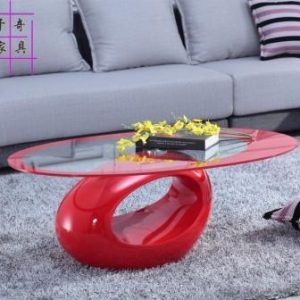 Oval Glass Center Table-Red