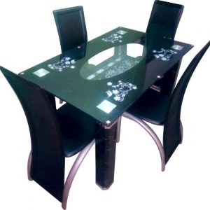 Bevelled Edge 4 Seaters Black Dining Table Set