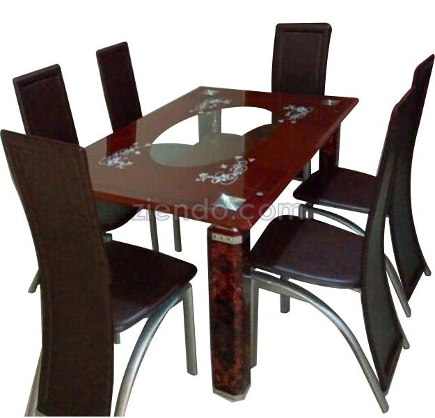 Bevelled Edge 6 Seaters Brown Dining, Wood Glass Dining Table And Chairs