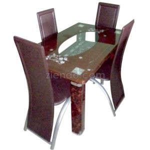 Bevelled Edge 4 Seaters Brown Dining Table Set