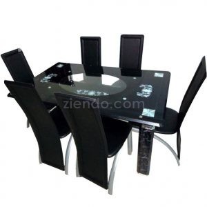 Bevelled Edge 6 Seaters Black Dining Table Set