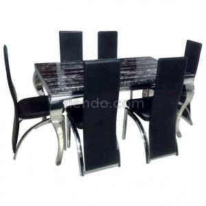 Fulllow 6 seaters Black Marble Dining Table Set