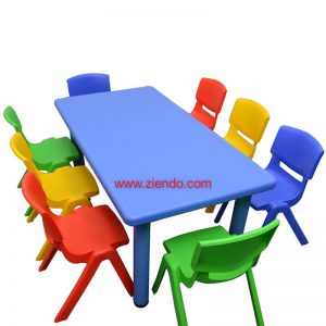 Kids Rectangular Blue Activity Table with 8 Multicoloured Chairs