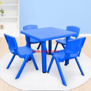 Kids Blue Square Activity Plastic Table with 4 Chairs