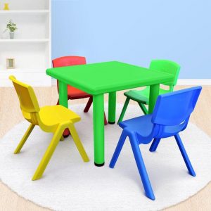 Kids Green Square Activity Plastic Table with 4 Chairs