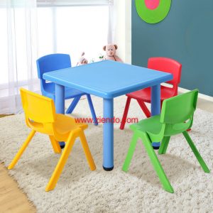 Kids Blue Square Activity Plastic Table With 4 Chairs