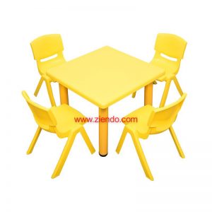 Kids Yellow Square Activity Plastic Table with 4 Chairs