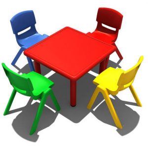 Kids Red Square Activity Plastic Table with 4 Chairs