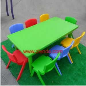 Kids Rectangular Green Activity Plastic Table with 8 Chairs
