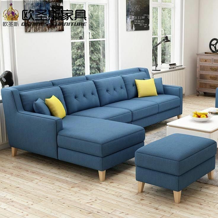 ZyNO Plus Twilight Blue Fabric Sofa Set