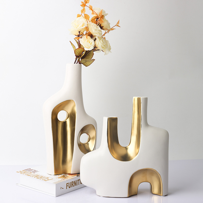 Ceramic Vase Abstract Golden